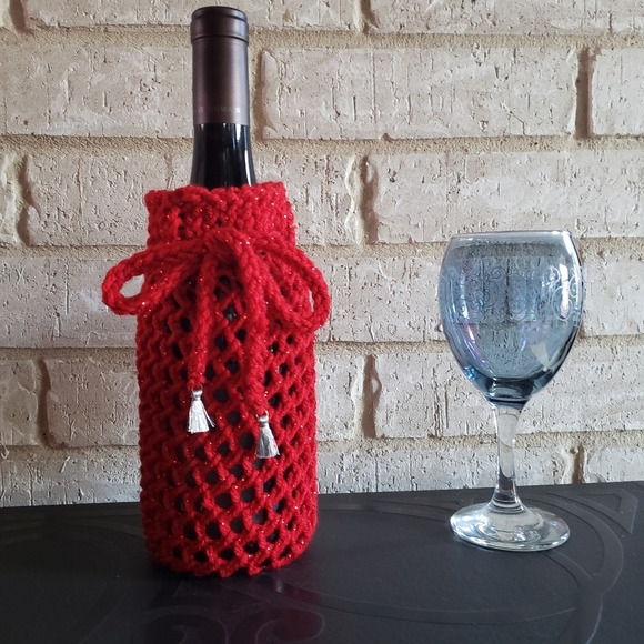 handcrafted Other - Red Sparkly Wine Bottke Cover